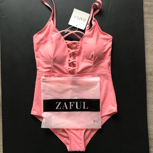 Zaful Shaping Crisscross Plunge One Piece Swimsuit - Picture 3 of 5